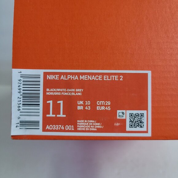 Nike Alpha Menace Elite 2 Football Cleats AO3374-001 Size 11 Black main image 9